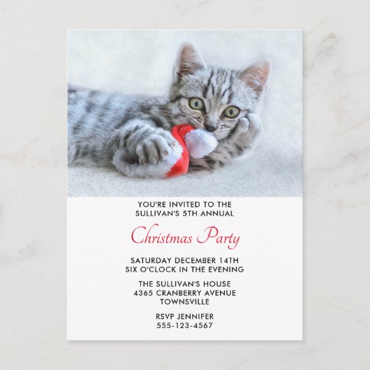 Invitation de Noël avec un chat mignon mordant un (Devant)