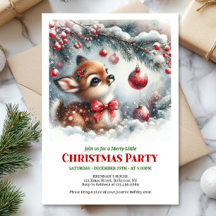 Invitation de Noël bébé cerf forêt enneigée aquare