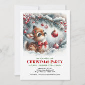 Invitation de Noël bébé cerf forêt enneigée aquare (Devant)