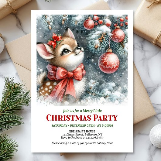 Invitation de Noël bébé cerf forêt enneigée charma
