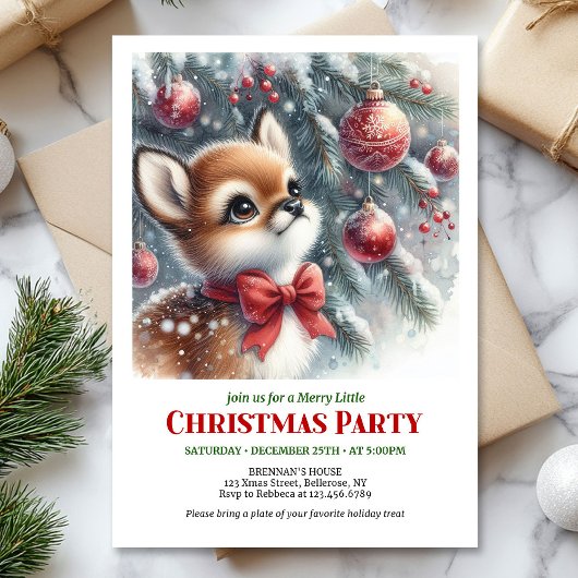 Invitation de Noël bébé cerf forêt enneigée charma