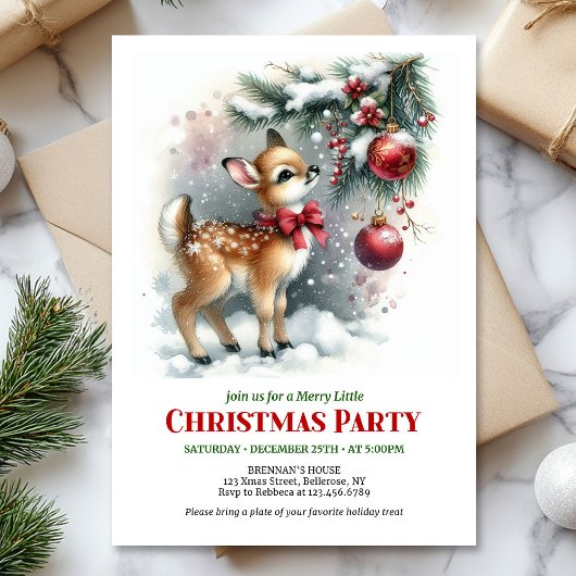 Invitation de Noël bébé cerf forêt enneigée confor