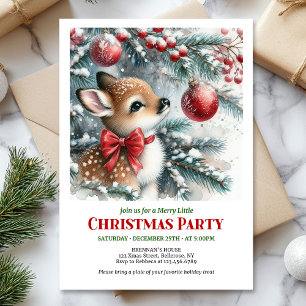 Invitation de Noël bébé cerf forêt enneigée lumine