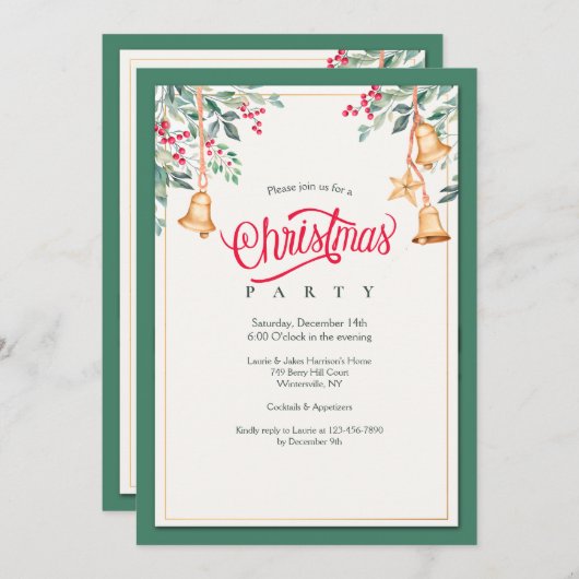 Invitation de Noël Bells Party (Devant / Derrière)