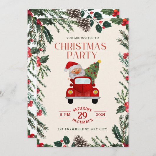 Invitation de noël blanc et vert (Devant / Derrière)