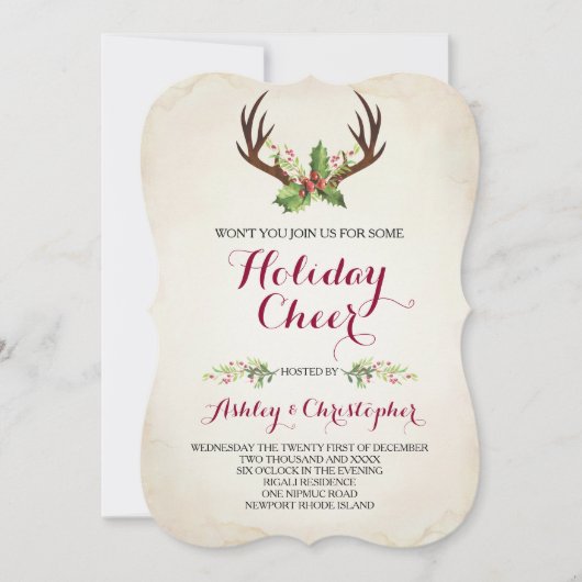 Invitation de Noël Boho ~ Rustic Deer Antler (Devant)