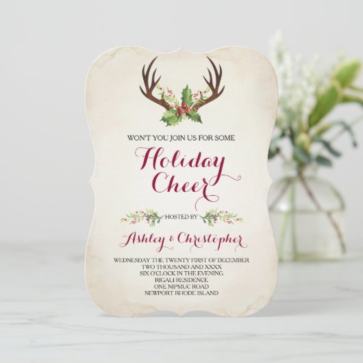 Invitation de Noël Boho ~ Rustic Deer Antler (Debout devant)