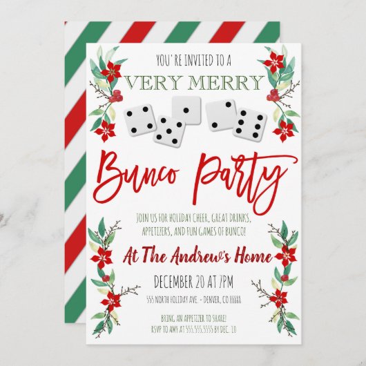 Invitation de Noël Bunco Party (Devant / Derrière)
