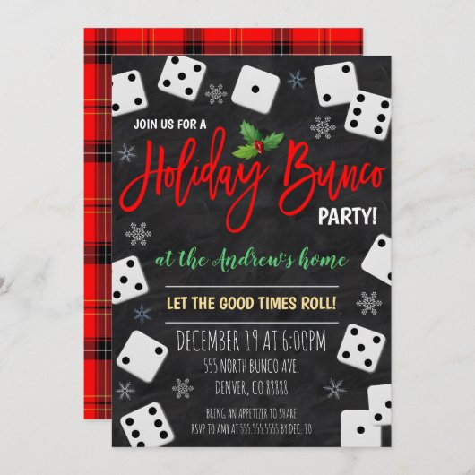 Invitation de Noël Bunco Party (Devant / Derrière)