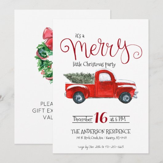 Invitation de Noël camion rouge vintage (Devant / Derrière)