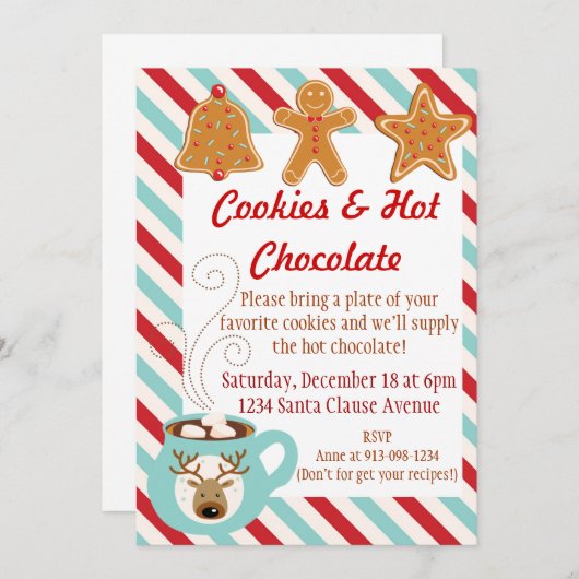Invitation de Noël - chocolat chaud et biscuits (Devant / Derrière)