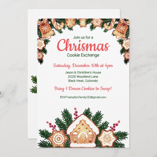Invitation de Noël Cookie Exchange Party (Devant / Derrière)
