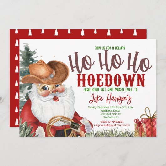 Invitation de Noël Cowboy, Country Hodown Chris (Devant / Derrière)