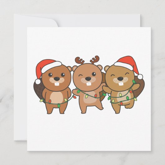 Invitation de Noël de castor Animaux de Noël Choue (Devant)