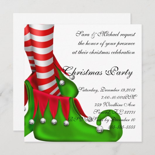 invitation de Noël de chaussure d'elfe (Devant / Derrière)