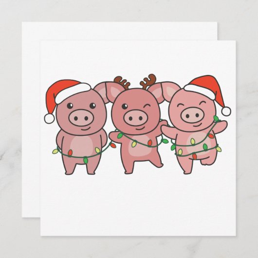 Invitation de Noël de cochons Animaux mignons Coch (Devant / Derrière)