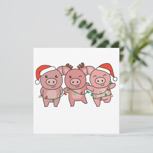Invitation de Noël de cochons Animaux mignons Coch (Debout devant)