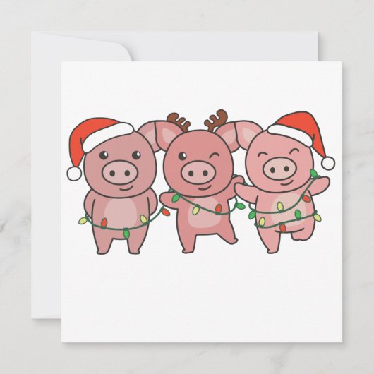 Invitation de Noël de cochons Animaux mignons Coch (Devant)