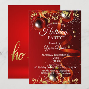 Invitation de Noël de la fête de l'or et du rouge