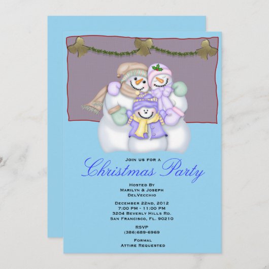 Invitation de Noël de Snowman (Devant / Derrière)
