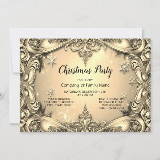 Invitation de Noël décorative or (Devant)