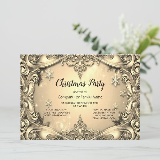 Invitation de Noël décorative or (Debout devant)