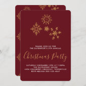 Invitation de Noël des flocons dorés décoratifs (Devant / Derrière)