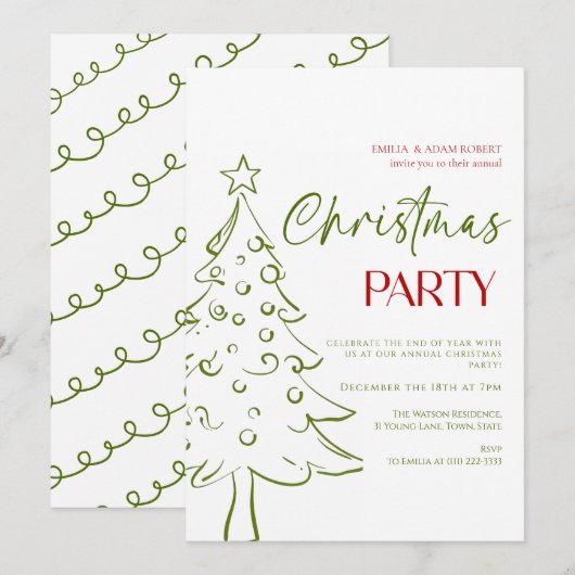 Invitation de Noël dessinée à la main de manière f (Devant / Derrière)