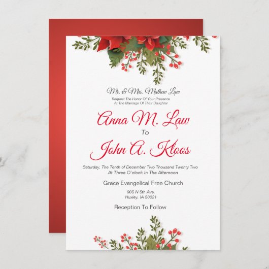 Invitation de Noël du mariage (Devant / Derrière)