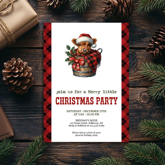 Invitation de Noël éditable avec vache des Highlan