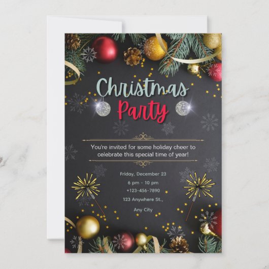 Invitation de Noël Elégante Noir Et Or (Devant)