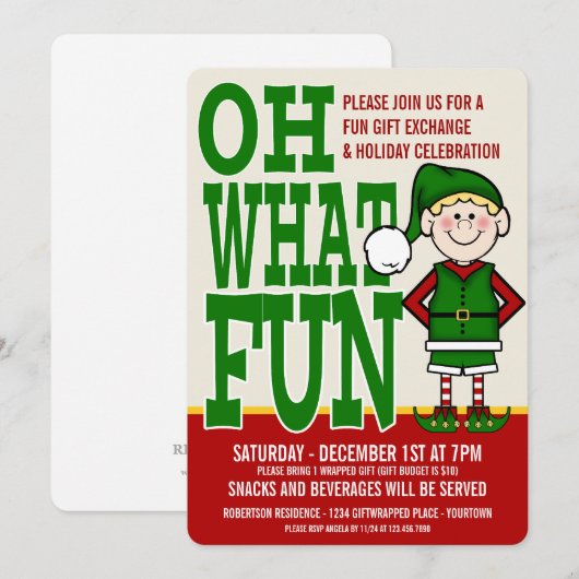 Invitation de Noël Elf Échange de cadeaux (Devant / Derrière)