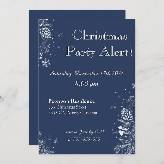 Invitation de Noël en bleu&blanc (Devant / Derrière)