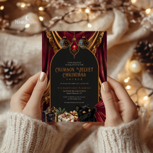 Invitation de Noël en velours rouge Dark Academia