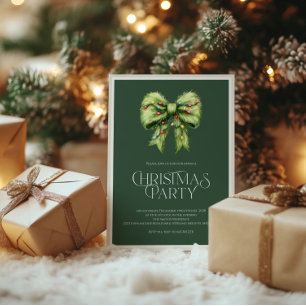 Invitation de Noël fantaisiste verte avec un nœud