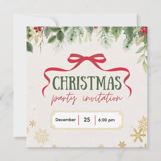 Invitation de Noël Festif Beige et Vert (Devant)