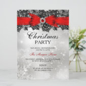 Invitation de Noël Fêtes d'Hiver Ruban Argent Roug (Debout devant)
