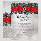 Invitation de Noël Fêtes d'Hiver Ruban Argent Roug (Devant / Derrière)