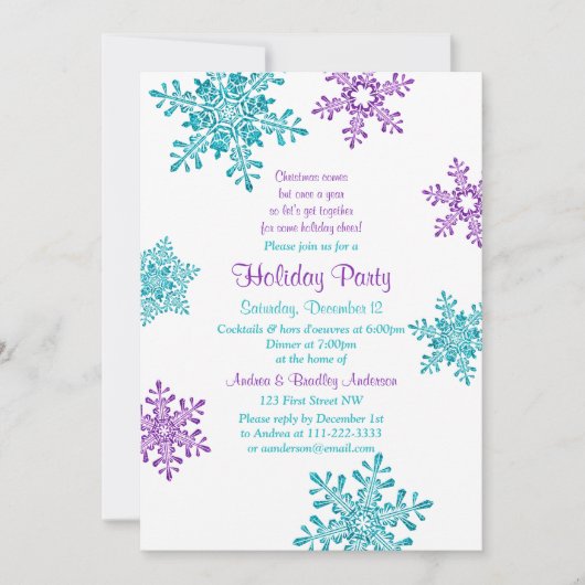 Invitation de Noël | Fléau de neige turquoise viol (Devant)
