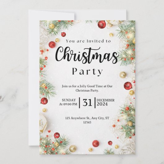 Invitation de Noël Floral blanc et rouge (Devant)