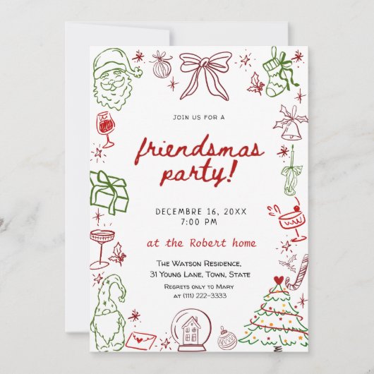 Invitation de Noël Friendsmas dessinée à la main (Devant)