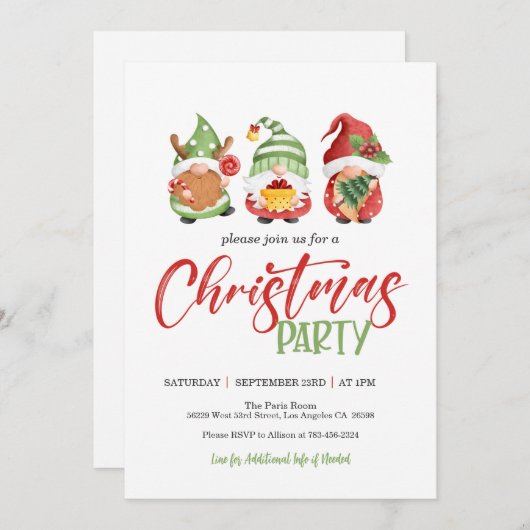 Invitation de Noël Gnome (Devant / Derrière)