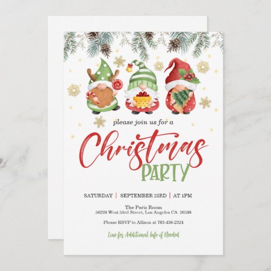 Invitation de Noël Gnome - Frontière (Devant / Derrière)