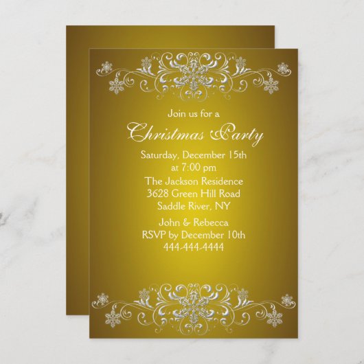 Invitation de Noël Gold & White Snowflake (Devant / Derrière)
