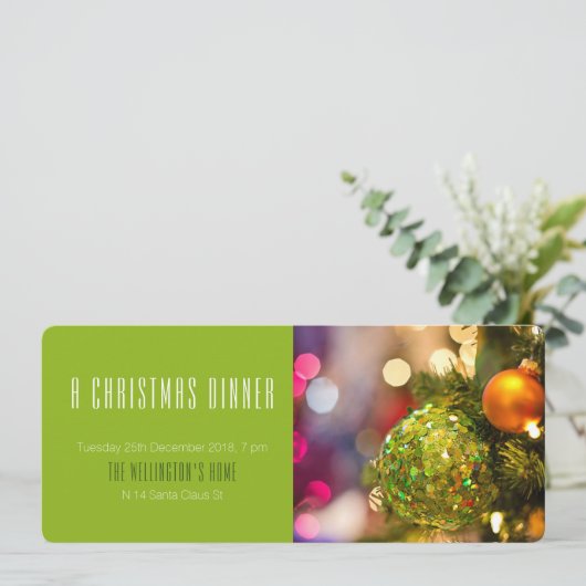 Invitation de Noël Green Bauble (Debout devant)