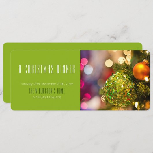 Invitation de Noël Green Bauble (Devant / Derrière)