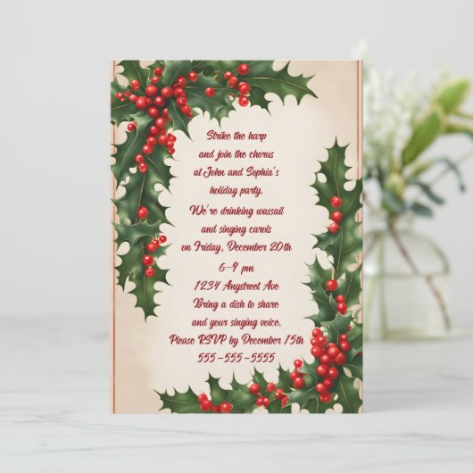 Invitation de Noël Holly Corners (Debout devant)