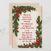 Invitation de Noël Holly Corners (Devant / Derrière)