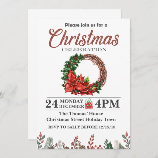 Invitation de Noël - Invitation de fête de Noël (Devant / Derrière)