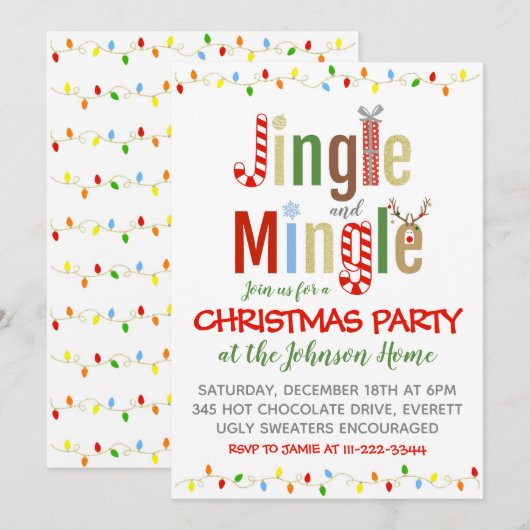 Invitation de Noël Jingle et Mingle (Devant / Derrière)